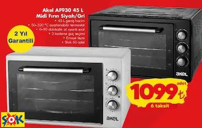 AKEL AF930 45 L MİDİ FIRIN SİYAH/GRİ